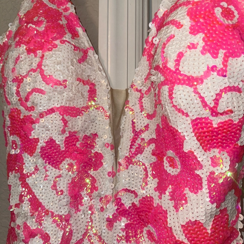 Jovani Pink and White Floral Mini Dress - Picture 2 of 8